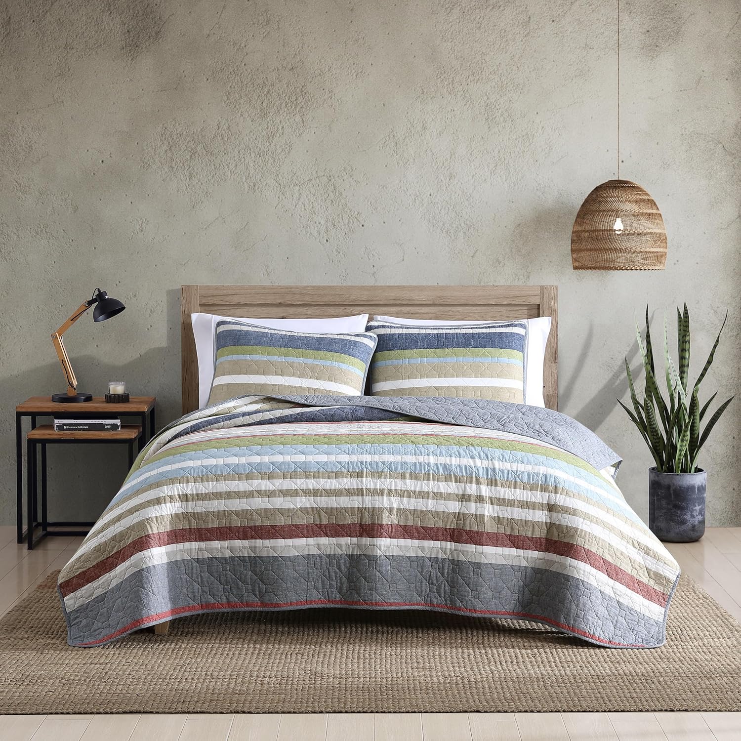 Eddie Bauer Full Queen Quilt Set Salmon Ladder Multi