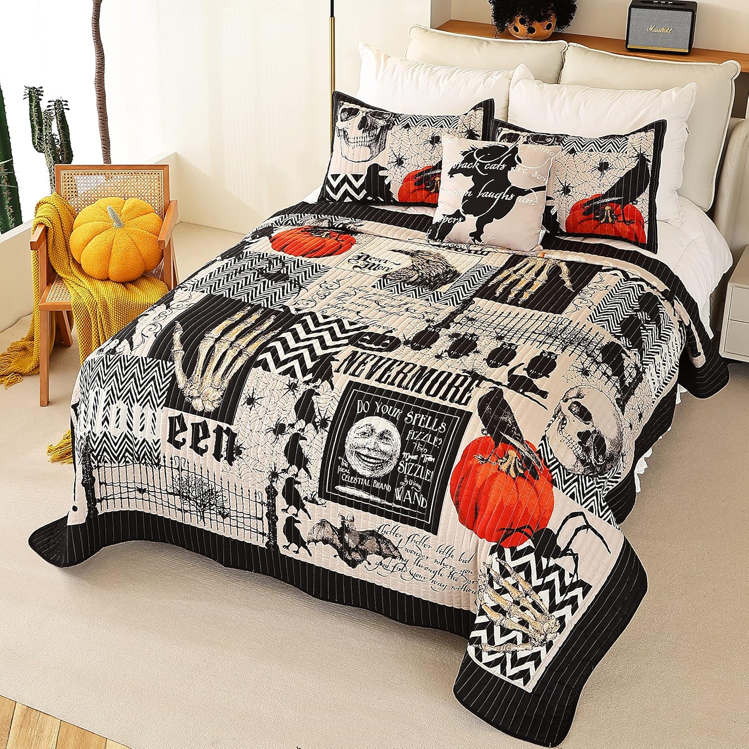 Cmfshape Halloween Bedspread Set King Size 4 Piece with Pillow Shams