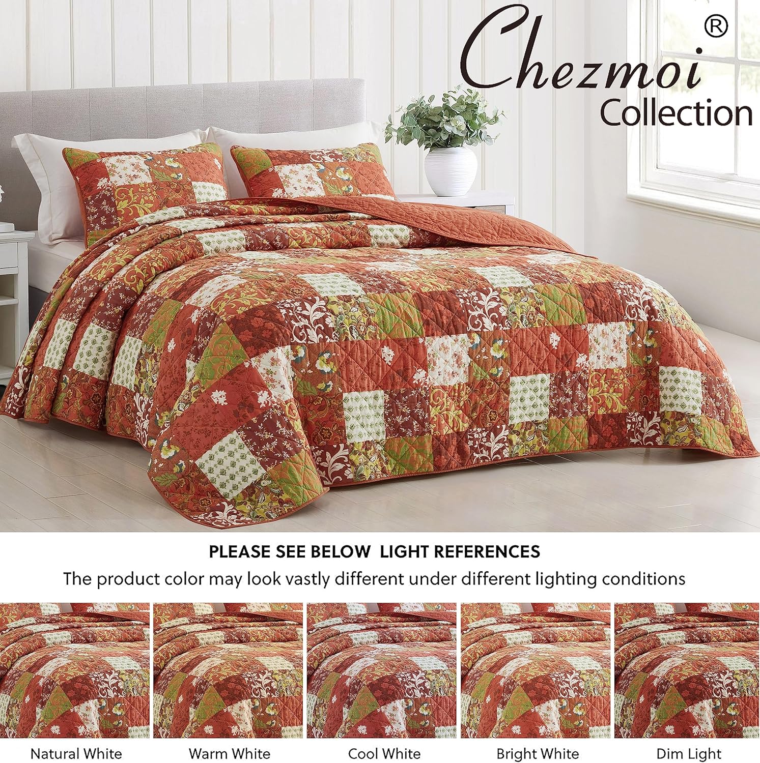 Chezmoi Leilani 3-Piece Boho Cotton Quilt Set