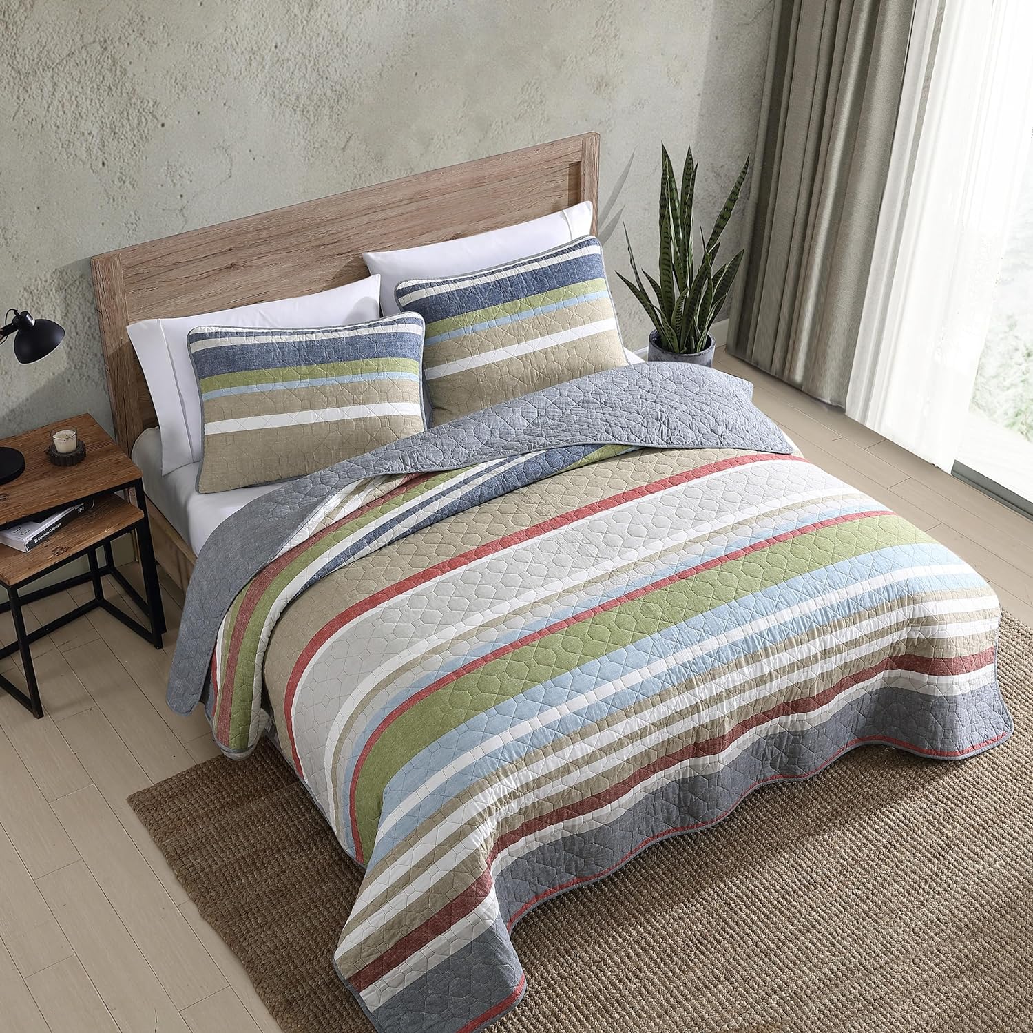 Eddie Bauer Full Queen Quilt Set Salmon Ladder Multi