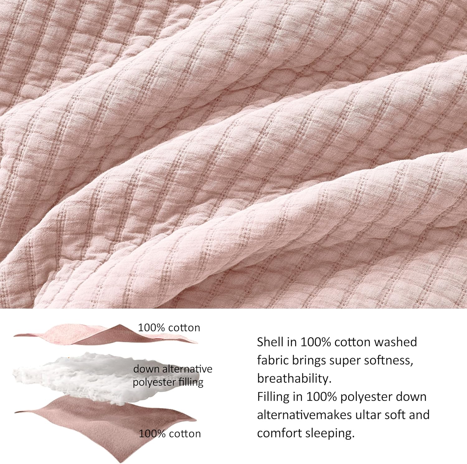 WDCOZY Pink Twin Quilt Set with 1 Sham