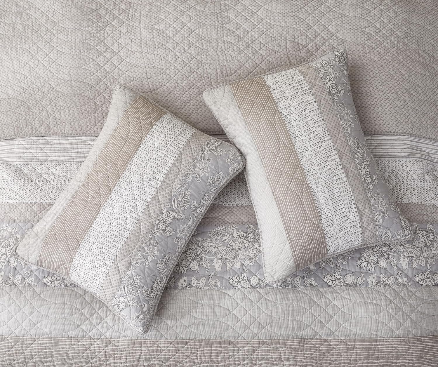 Chezmoi Collection Robyn Quilt Set - 2-Piece Neutral Taupe Gray White