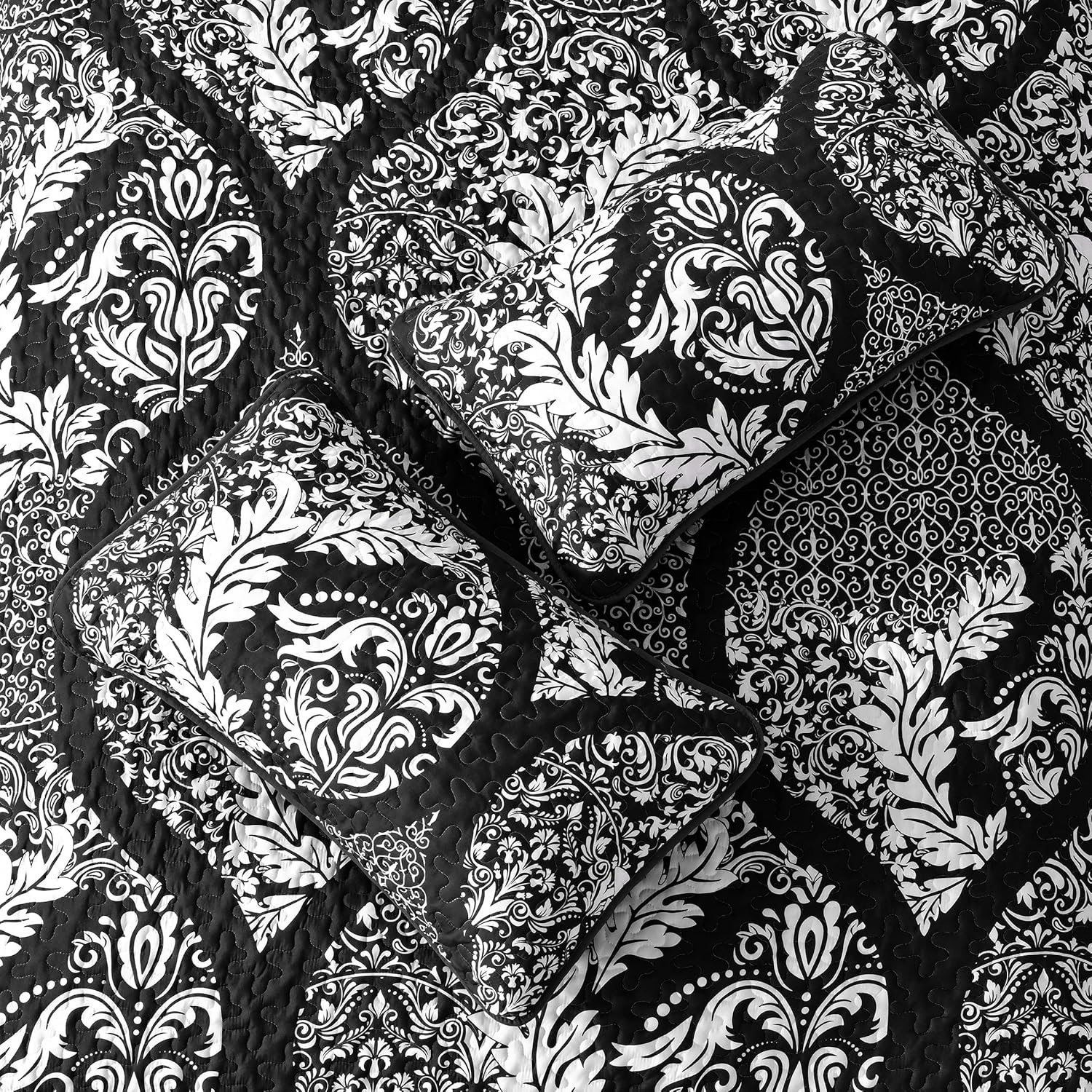 DJY Black Quilt Set Queen Size 3 Pieces 1