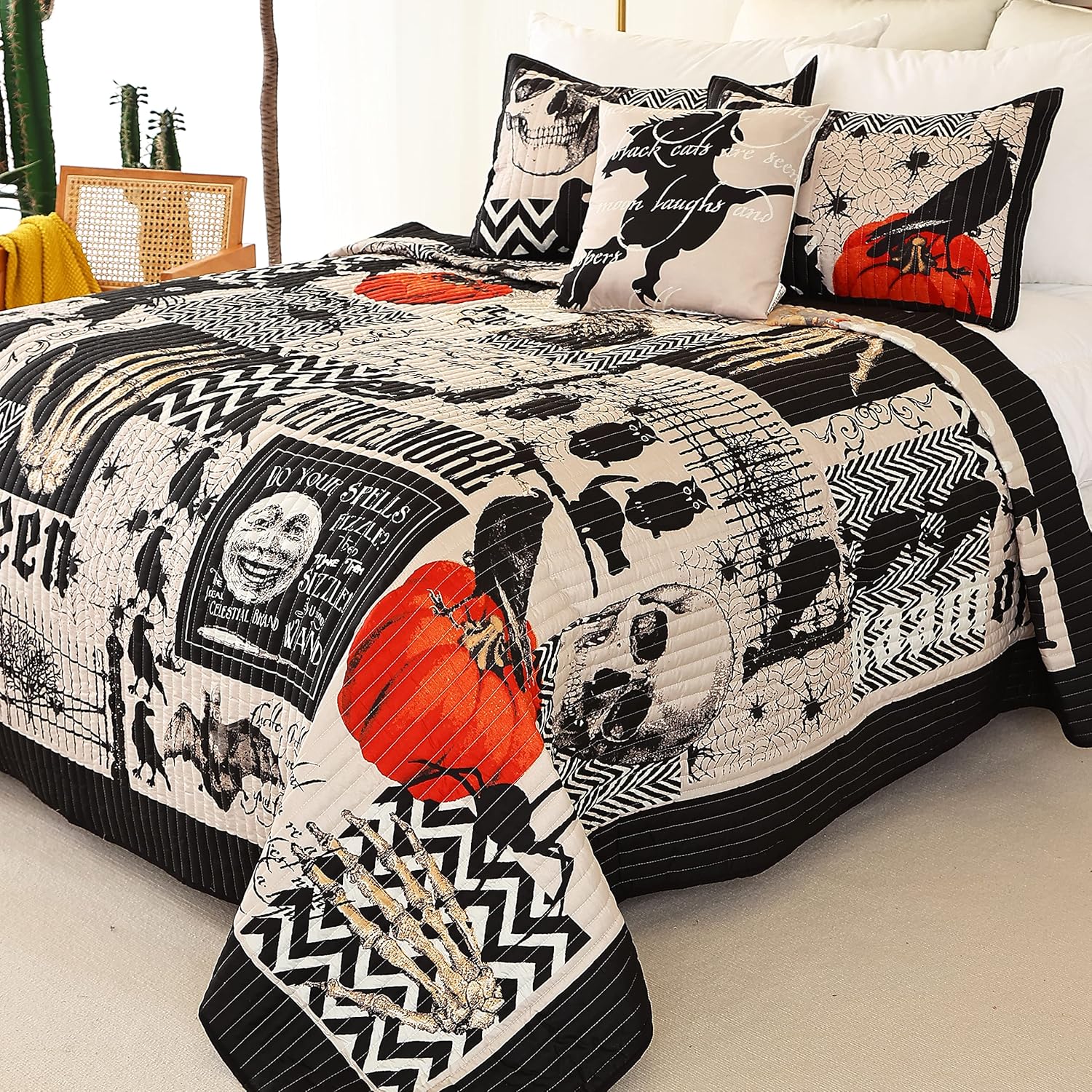 Cmfshape Halloween Bedspread Set King Size 4 Piece with Pillow Shams